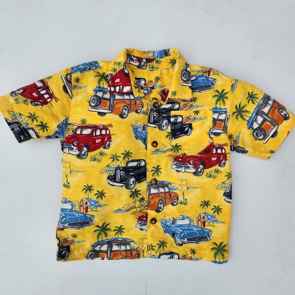 Hawaiian Shirt Button Down Kids Shirt Size Small Small Boy's Yellow Classic Cars - Picture 1 of 7